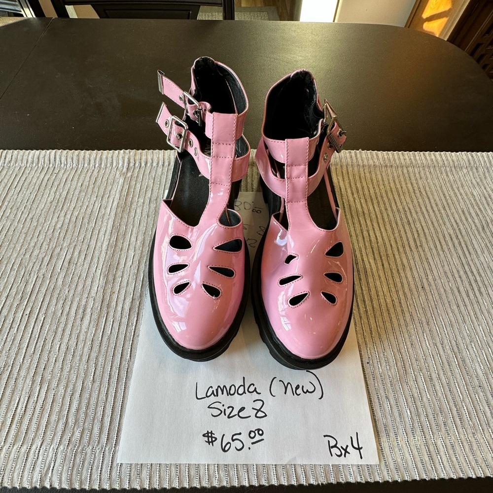 Lamoda Pink Patent Cutout Double-Buckle Heels